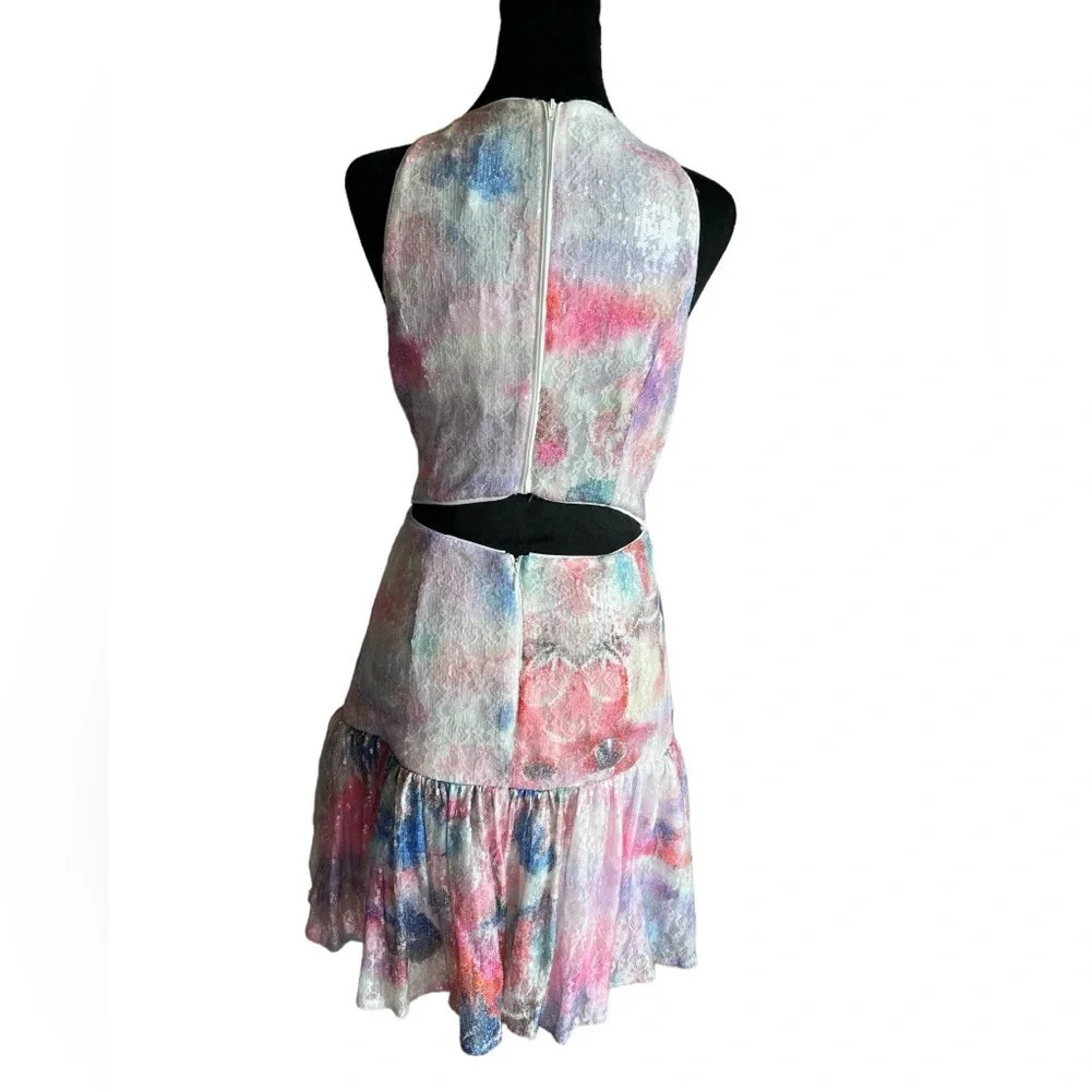 One33 Social Women’s Size 4 Pink Blue Floral Sequin Cutout Mini Dress New — image 5 of 8